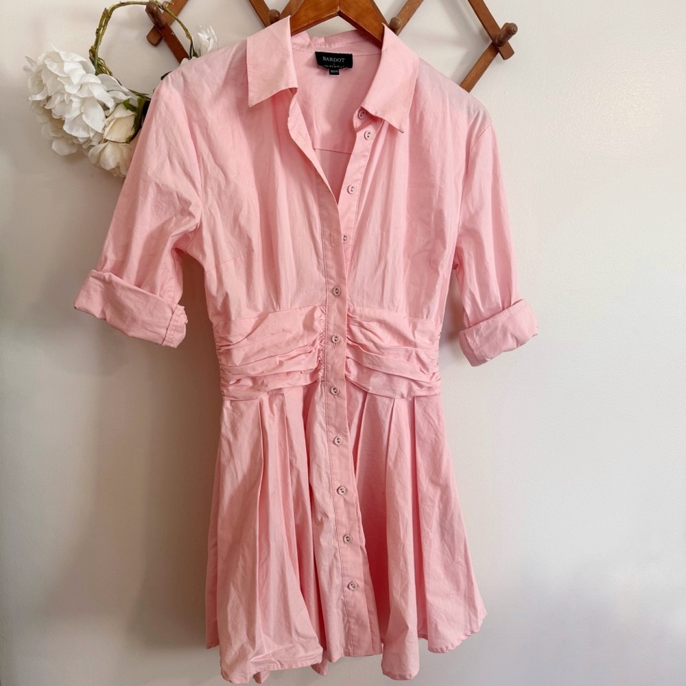 Bardot // revolve light pink leoni shirt dress mini length size small 4 feb1